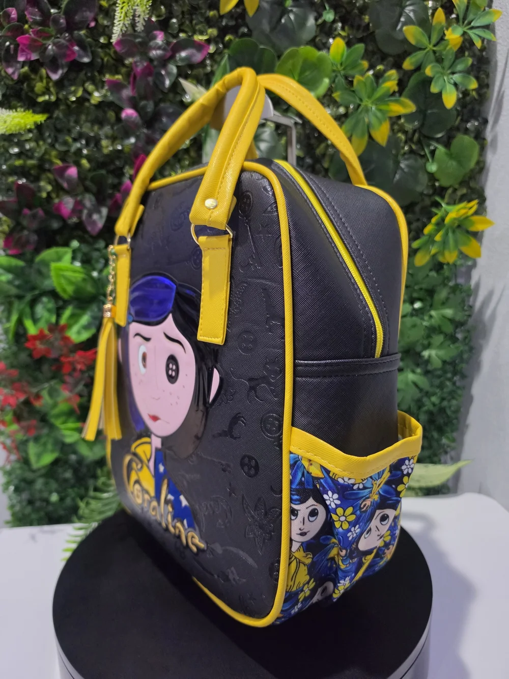 New 30cm Handamade Coraline Graphic Black & Yellow Backpack - Unbranded